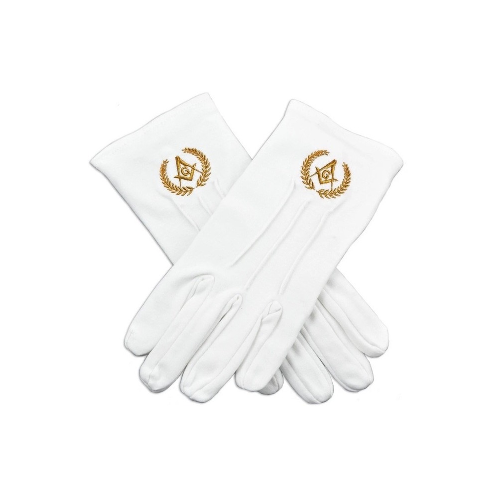Grand Lodge Masonic Embroidered Cotton Gloves White NWT